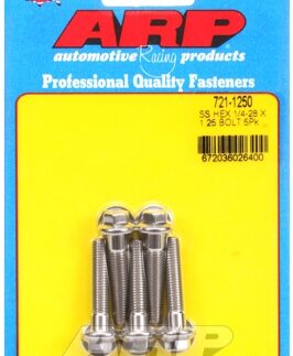 "1/4""-28 x 1.250 hex SS bolts" (5pcs)