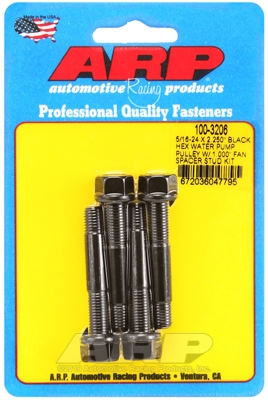 8BC2EBCE-D6E1-38A3-4FF3-7B2462A27533 ARP 5/16-24x2.250 black hex WP pulley w/1.000" fan spcr stud - Image 1